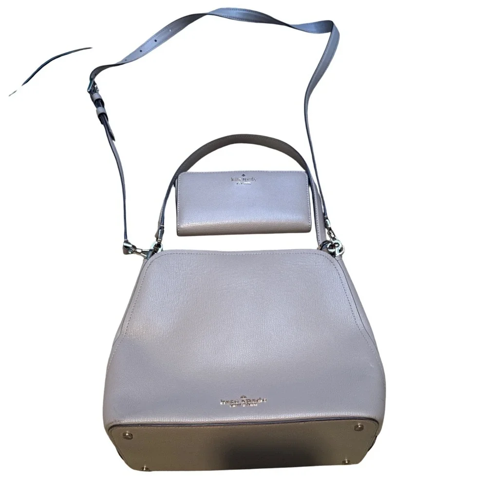 Kate Spade New York Taupe Pebbled Leather Hobo Bag and Matching Wallet Set